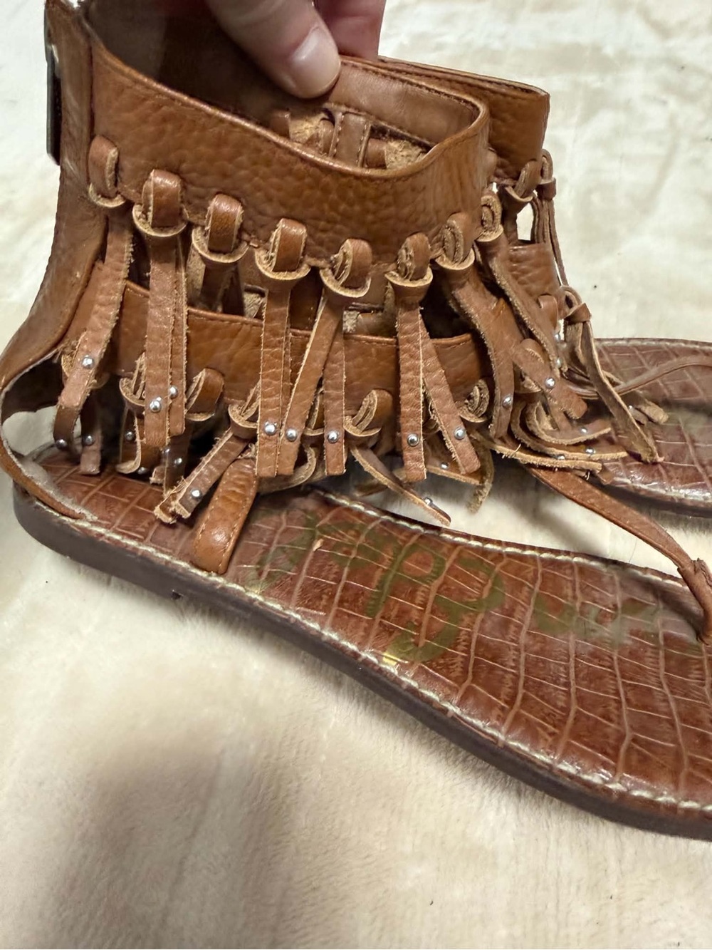 Sam Edelman Women's Tan Fringe Gladiator Sandals 8